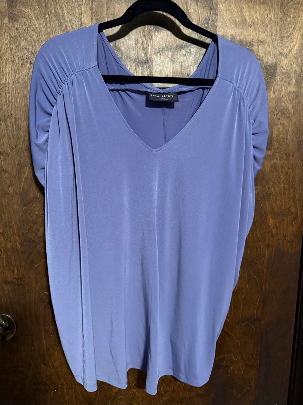 Lane Bryant Lavender V-Neck Tunic with Gathered Shoulders